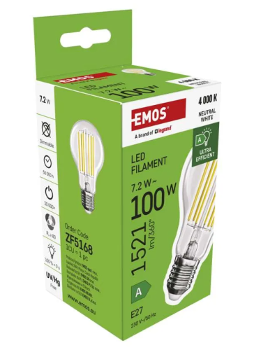 Żarówka LED Filament A60 A CLASS/ E27 / 7,2 W (100 W) / 1521 lm / neutralna biel