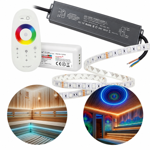 ZESTAW LED DO SAUNY - TAŚMA LED RGB 14,4W 5M + STEROWNIK + ZASILACZ 24V