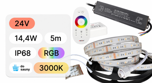 Oświetlenie sauny LED RGBW+3000K 5m zestaw z zasilaczem i sterownikiem