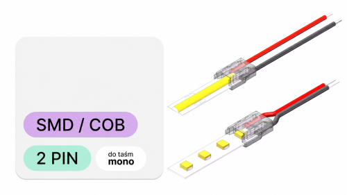 MONO złączka taśma do przewodu, 2 pinowa, do SMD i COB, max 6A, GEN3 do taśmy 8mm lub 10mm