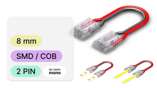 MONO złączka taśma przewód taśma 2 pin PCB 8mm do SMD/COB max 6A GEN3