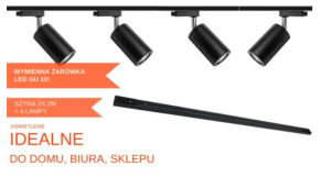 ZESTAW 4 LAMPY Z WYMIENNĄ ŻARÓWKĄ +SZYNOPRZEWÓD 4m