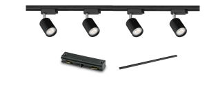 ZESTAW 4 LAMPY Z WYMIENNĄ ŻARÓWKĄ+SZYNOPRZEWÓD 3M czarny