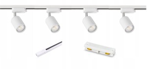 ZESTAW 4 LAMPY Z WYMIENNĄ ŻARÓWKĄ+SZYNOPRZEWÓD 3M biały