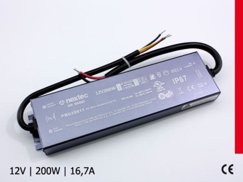 ZASILACZ LED WODOODPORNY SUPER SLIM / IP67 / 12V / 16,7A / 200W