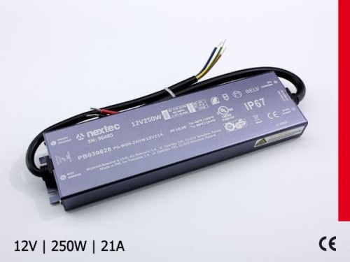 ZASILACZ LED WODOODPORNY SUPER SLIM / IP67 / 12V / 21A / 250W
