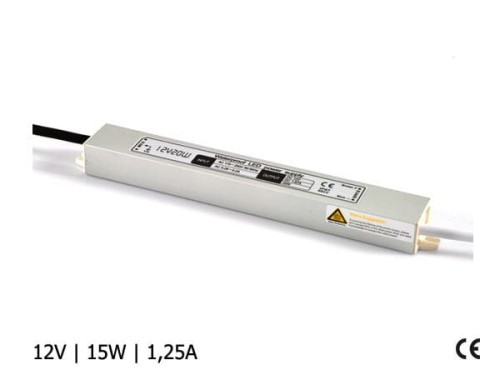 ZASILACZ LED WODOODPORNY SLIM / IP67 / 12V / 1,25A / 15W