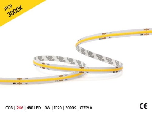 TAŚMA LED COB 24V | 9W | 320 LED/1m | IP20 | 3000K