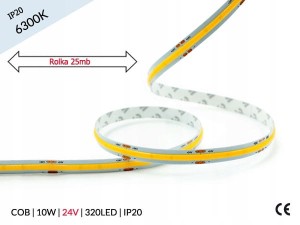 Taśma led 24V cob 10W/1mb 320led ip20 6000K 25MB