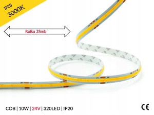 Taśma led 24V cob 10W/1mb 320led ip20 3000K 25MB