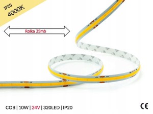 Taśma led 24V cob 10W/1mb 320led ip20 4000K 25MB