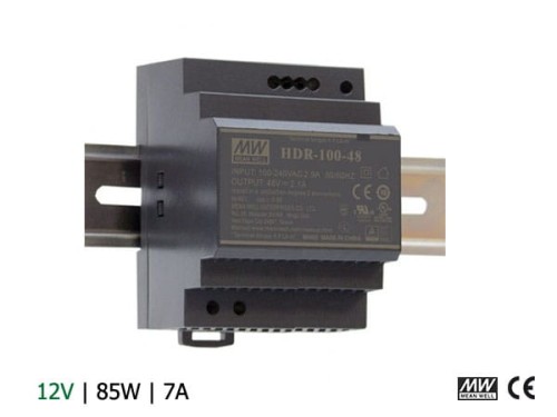 Zasilacz na szynę DIN Mean Well HDR-100-12 | 12V 7A 85W
