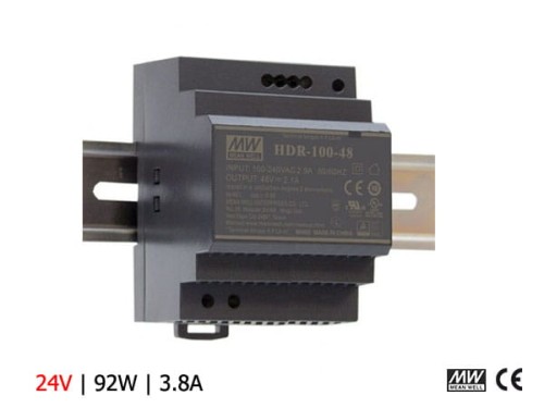 Zasilacz na szynę DIN Mean Well HDR-100-24 | 12V 3,8A 92W