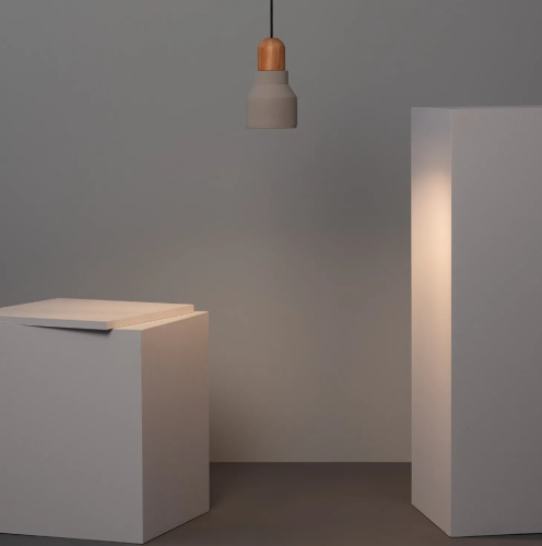 Lampa wisząca betonowo-drewniana Luster kamienna szarość E27