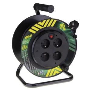 Przedłużacz bębnowy 25 m 4 gniazda czarny PVC 230V 1,5 mm2