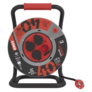 Przedłużacz bębnowy ogrodowy 40m 4 gniazda, czarny, guma-neopren 230V 2,5 mm2