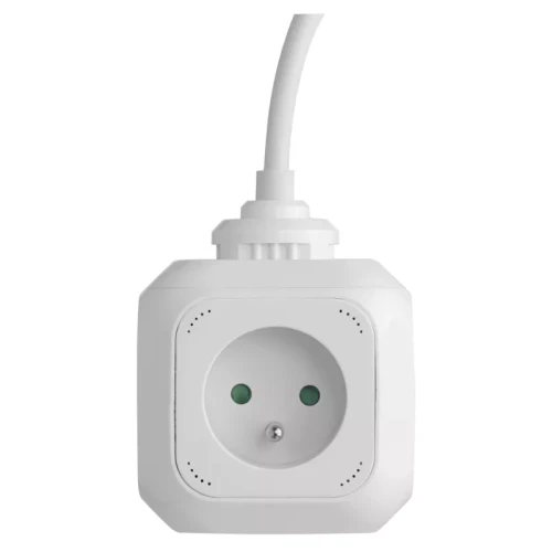 Przedłużacz - kostka 1,9m,  4 gniazda,  biały, PVC,  z USB portem, 1 mm2