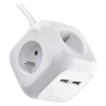 Przedłużacz - kostka 1,9m,  4 gniazda,  biały, PVC,  z USB portem, 1 mm2