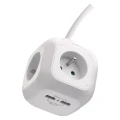 Przedłużacz - kostka 1,9m,  4 gniazda,  biały, PVC,  z USB portem, 1 mm2