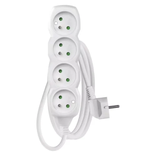 Przedłużacz 1,5m, 4 gniazda, biały, PVC, 1 mm2