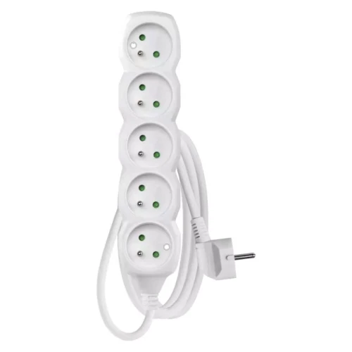 Przedłużacz 1,5m, 5 gniazd, biały, PVC, 1 mm2