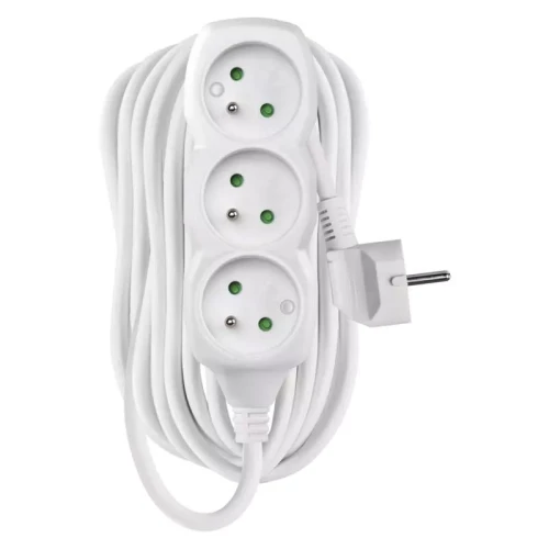 Przedłużacz 10m, 3 gniazda, biały, PVC, 1 mm2