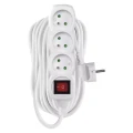 Przedłużacz 10m, 3 gniazda, z wyłącznikiem, biały, PVC, 1 mm2