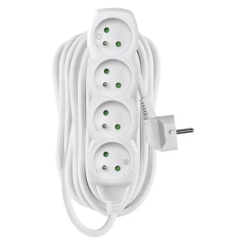 Przedłużacz 10m, 4 gniazda, biały, PVC, 1,5 mm2