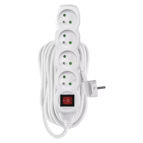 Przedłużacz 10m, 4 gniazda, z wyłącznikiem, biały, PVC, 1 mm2