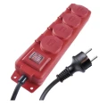 Przedłużacz 10m, 4 gniazda, z wyłącznikiem, czarno-czerwony, guma-neopren, 1,5 mm2