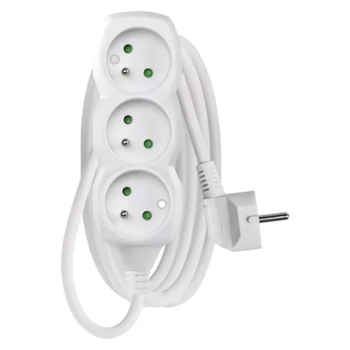 Przedłużacz 2m, 3 gniazda, biały, PVC, 1 mm2