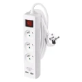 Przedłużacz 2m, 3 gniazda, z wyłącznikiem, biały, PVC, z USB portem, 1,5 mm2