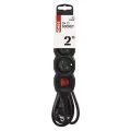 Przedłużacz 2m, 3 gniazda, z wyłącznikiem, czarny, PVC, 1 mm2