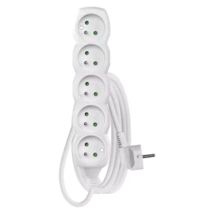Przedłużacz 2m, 5 gniazd, biały, PVC, 1 mm2