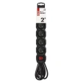 Przedłużacz 2m, 5 gniazd, z wyłącznikiem, czarny,  PVC,  1 mm2