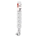 Przedłużacz 2m, 6 gniazd, biały,  PVC, 1 mm2
