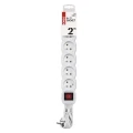 Przedłużacz 2m, 6 gniazd, z wyłącznikiem, biały, PVC,  1 mm2