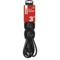 Przedłużacz 3m, 3 gniazda, czarny, PVC, 1,5 mm2