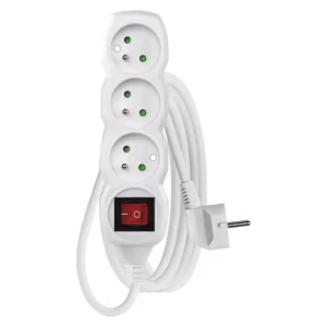 Przedłużacz 3m, 3 gniazda, z wyłącznikiem, biały, PVC, 1 mm2