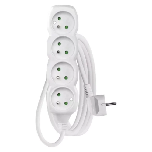 Przedłużacz 3m, 4 gniazda, biały, PVC, 1,5 mm2