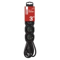 Przedłużacz 3m, 4 gniazda, czarny, PVC, 1,5 mm2