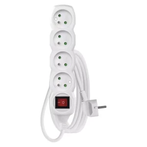 Przedłużacz 3m, 4 gniazda, z wyłącznikiem, biały, PVC, 1 mm2