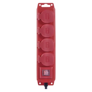 Przedłużacz 3m, 4 gniazda, z wyłącznikiem, czarno-czerwony,  guma-neopren, 1,5 mm2