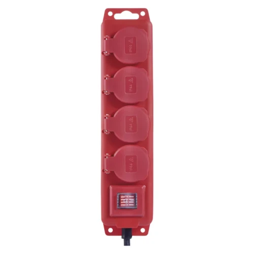 Przedłużacz 3m, 4 gniazda, z wyłącznikiem, czarno-czerwony,  guma-neopren, 1,5 mm2