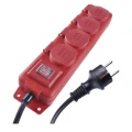 Przedłużacz 3m, 4 gniazda, z wyłącznikiem, czarno-czerwony,  guma-neopren, 1,5 mm2