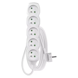 Przedłużacz 3m, 5 gniazd, biały, PVC, 1 mm2