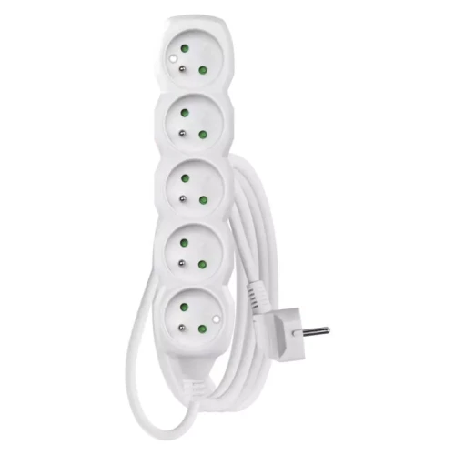 Przedłużacz 3m, 5 gniazd, biały, PVC, 1 mm2