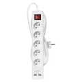 Przedłużacz 3m, 5 gniazd, z wyłącznikiem, biały, PVC, z USB portem, 1,5 mm2