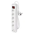 Przedłużacz 3m, 5 gniazd, z wyłącznikiem, biały, PVC, z USB portem, 1,5 mm2