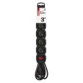 Przedłużacz 3m, 5 gniazd, z wyłącznikiem, czarny, PVC, 1 mm2